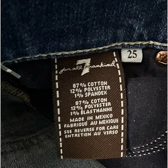 NWOT 7 For All Mankind ROXANNE MID-WAIST SLIM Denim Jeans BLUE Women’s Size 25.